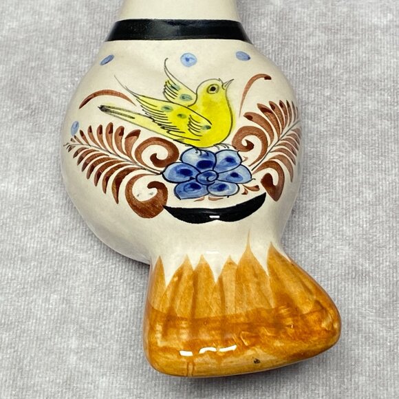 Hand-Painted Ceramic Bird Figurine Blue Yellow Floral Design Mexico Folk Art - Picture 2 of 9